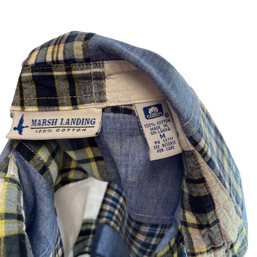 Vintage Marsh Landing Patchwork Plaid ButtonDown Shirt Long Sleeve Cotton Size M - Picture 3 of 9